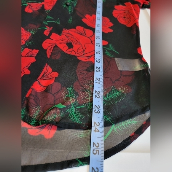 Express Rose Print Sheer V-neckline Long Sleeve Blouses Size XXS - Picture 9 of 9